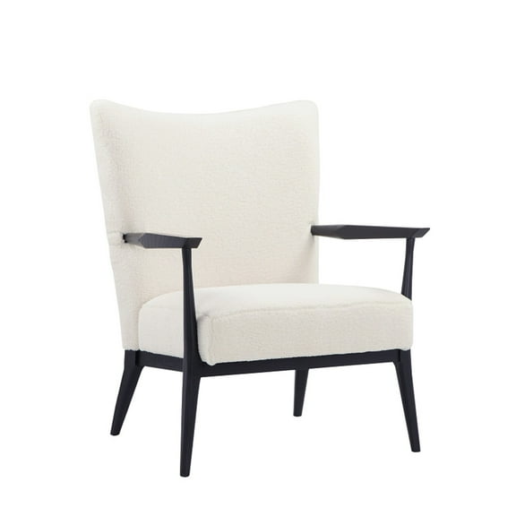 Benjara Nie 29" Lounge Armchair- Wingback- White Boucle Upholstery- Black Metal