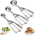 thumbnail image 1 of Cuchara para helado, juego de 3 cucharas para galletas, cuchara para masa de galletas de acero inoxidable 18/8, juego de 3 cucharas para hornear, cuchara para helado con gatillo, cuchara para, 1 of 6