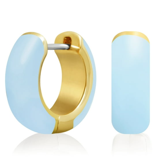 Gold Plated Colored Enamel Original But Chunkier - Blue ( Light ) Huggie Hoop Hoop Earrings for Women
