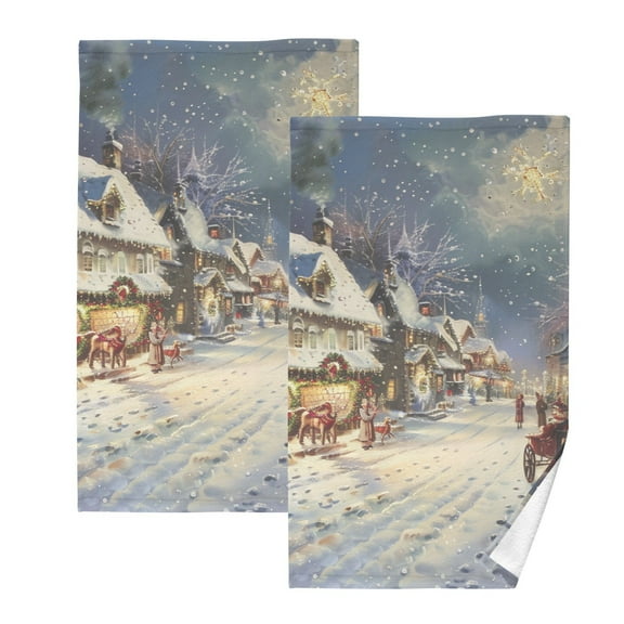 Christmas Snow Hand Towels Cotton Bath Towels Large Face Towels Absorbent for Bathroom 2 Packs