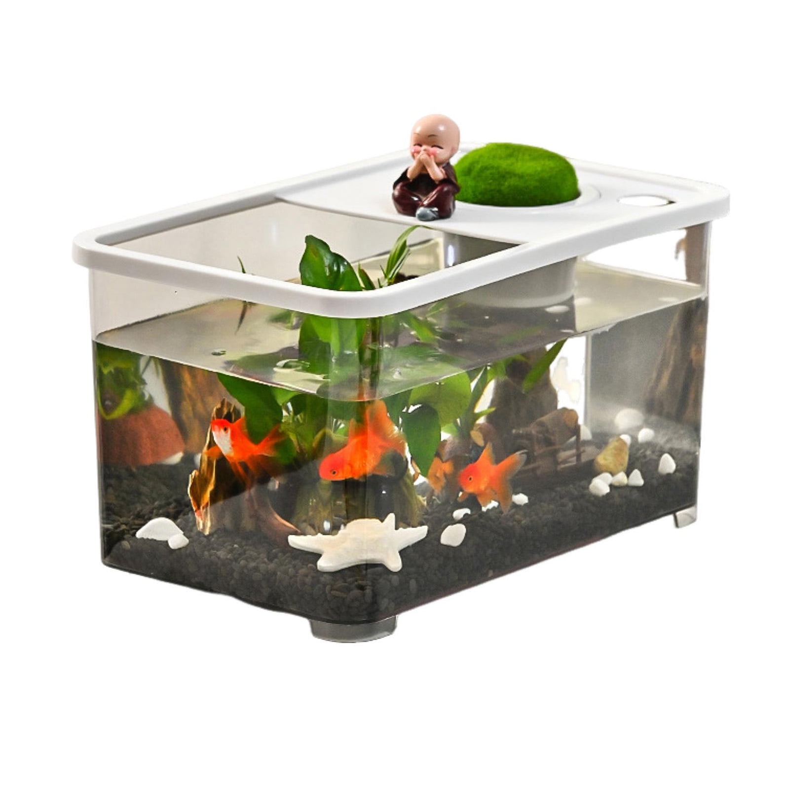 YIFAEUX Plastic Fish Tank Small Betta Fish Tank with Hanging Basket Household Aquarium Turtle Tank Kit for Turtles Crabs Fishes Amphibians Reptiles