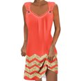 thumbnail image 1 of Annhoo Robe d'Été Tendance pour Femmes, Imprimée, Col en V, Sans Manches, Mini, Décontractée, Plage, Vacances, Robe Courte, 1 of 5