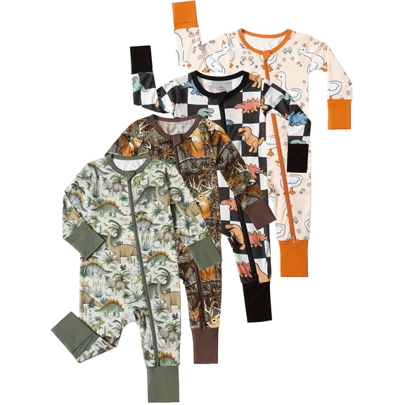 WIBACKER Bamboo Viscose Baby Convertible Footie Pajamas, Sleep and Play Footed Zipper Sleeper for Baby Boys - 1PCS Green Dinosaur