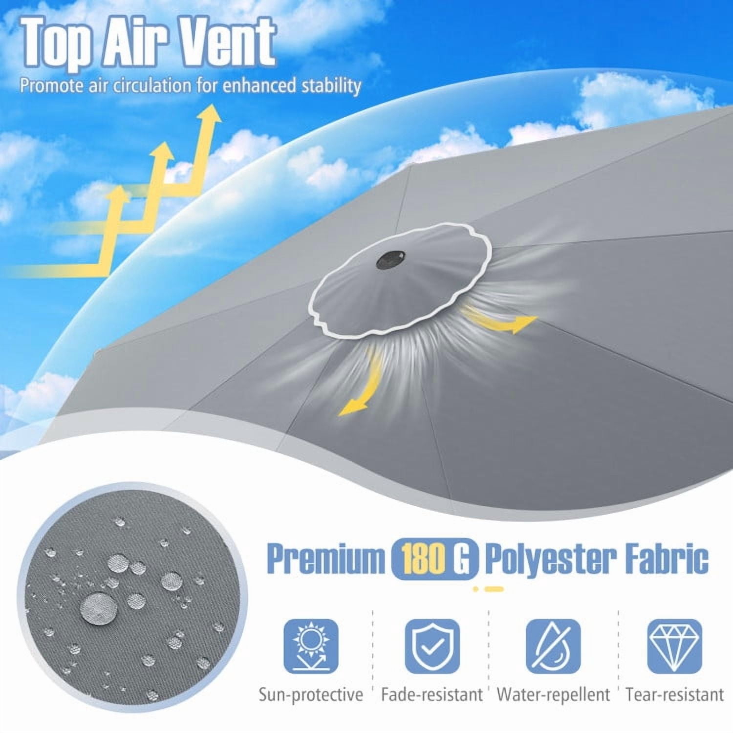 GVN Outdoor Patio Umbrella,Patio Umbrella,10 Feet Patio Umbrella Outdoor Market Umbrella with Crank Tilt Adjustment-Gray
