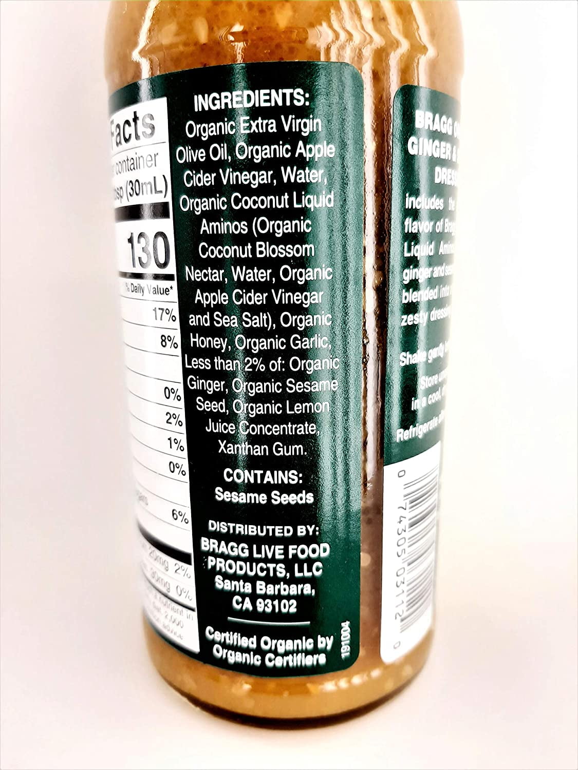 (2 pack) Bragg, Organic Dressing & Marinade with Apple Cider Vinegar, Ginger & Sesame, 12 fl oz