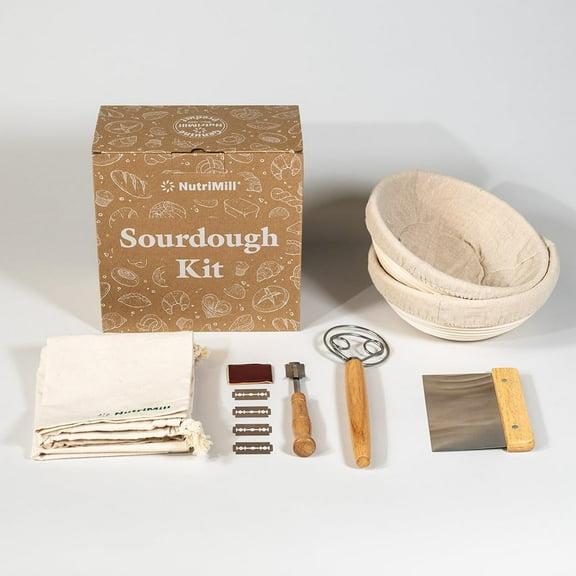 NutriMill Sourdough Bread Proofing Starter Set Kit with 9" Banneton Baskets