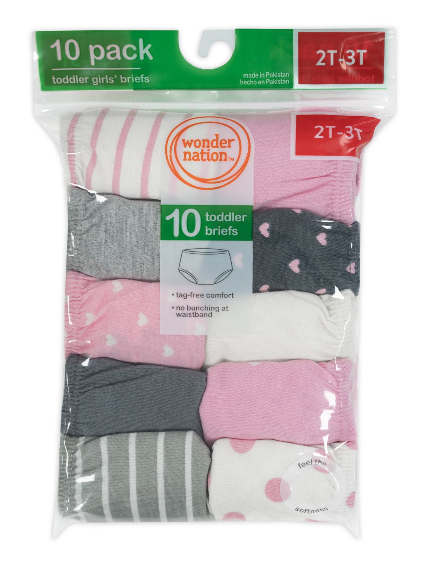 Wonder Nation Toddler Girls' Underwear Briefs, Sizes 4T-5T, Multi-Color (10 Per Pack)