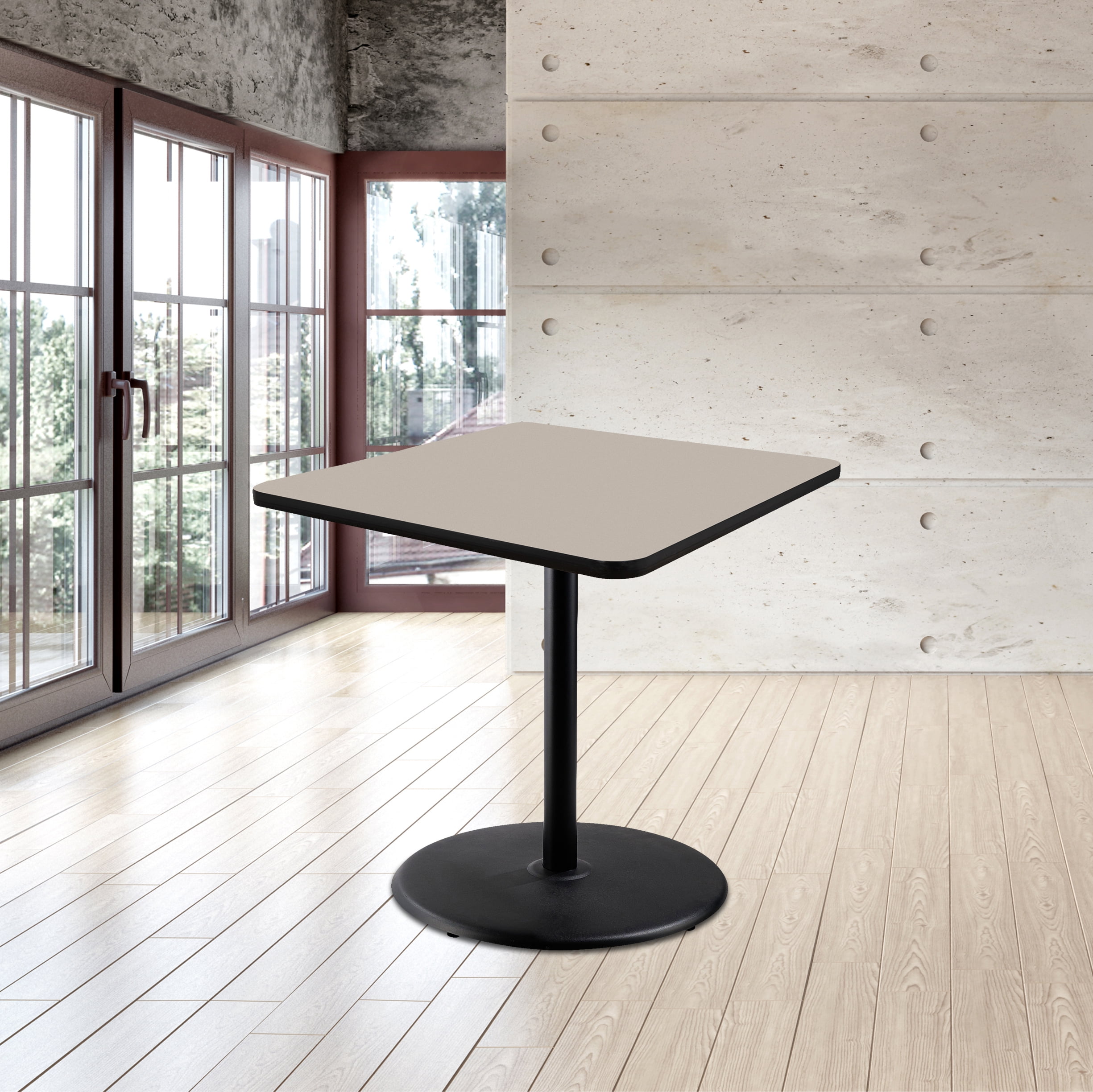 Hampden Furnishings Bennet Collection Steel Frame 36" Square Top, Round Base, 42" Height, Cafe Table, Black Frame/Grey Nebula Top