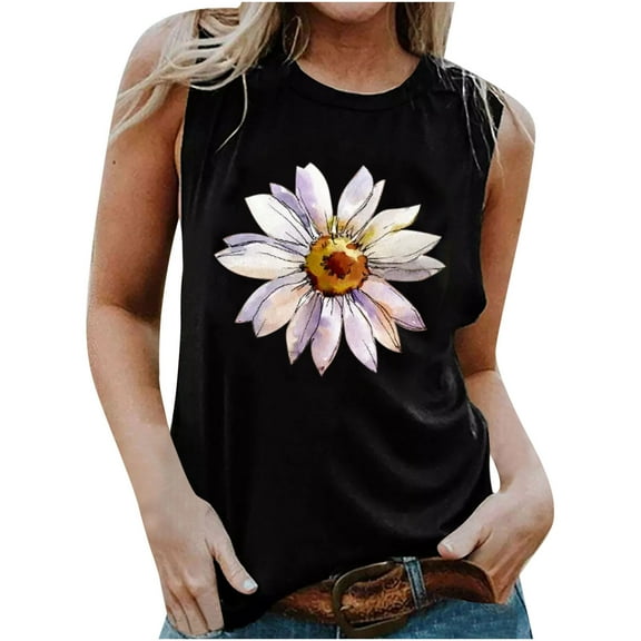 Jikolililili Womens Summer Tank Tops Crew Neck Sleeveless Solid Color Casual Loose Fit Tee Shirts