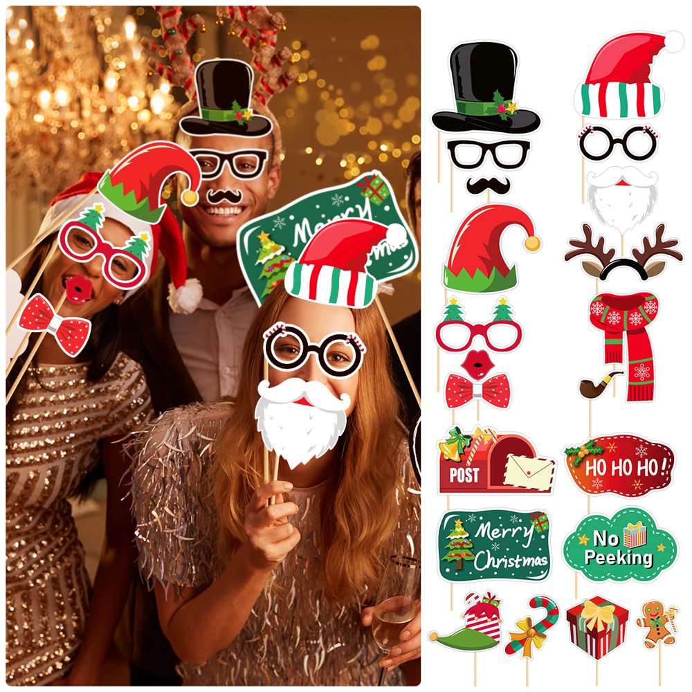 Tinksky 21PCS Christmas Photo Booth Props Funny Xmas Selfie Props