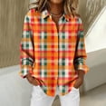 thumbnail image 3 of Under 10 dollars! Women's V Neck Plaid Shirts Flannel Casual Blouses Button-Down Business Loose Tops Long Sleeve Fall Outfits, 3 of 8