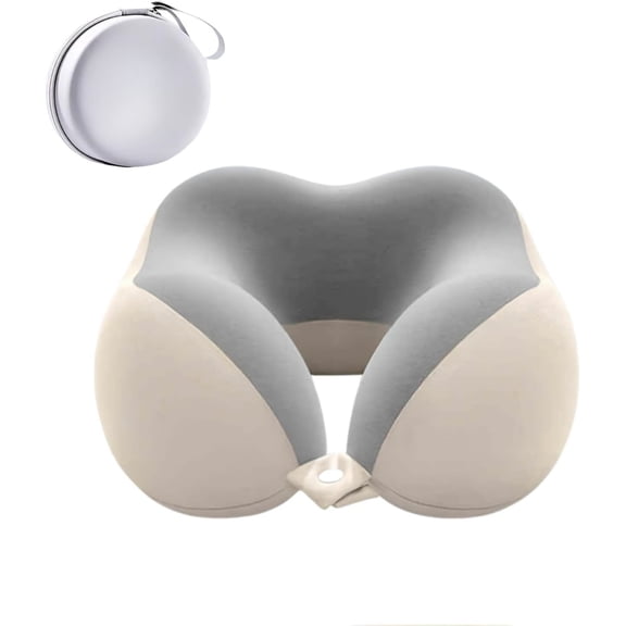Travel Neck Pillow with Carry Case Premium Memory Foam, Breathable Silk Fabric Washable Cover, Compact Size for Airplane, Car, Train, Office