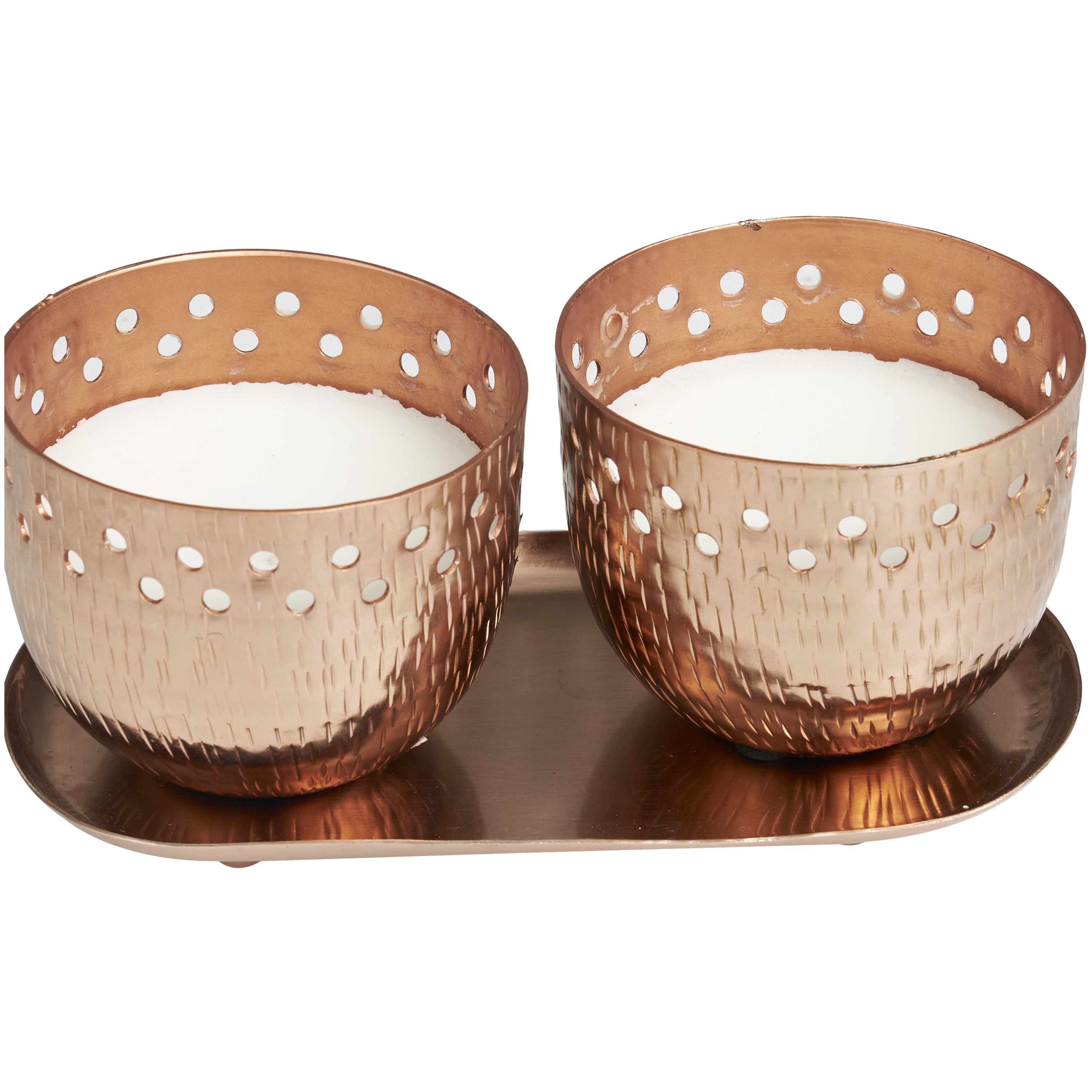 CosmoLiving by Cosmopolitan 2 Holder Copper Metal Sauvignon Blanc Scented Cutout Spotted 7 oz 1 Wick Candle with White Wax, (Set of 2)