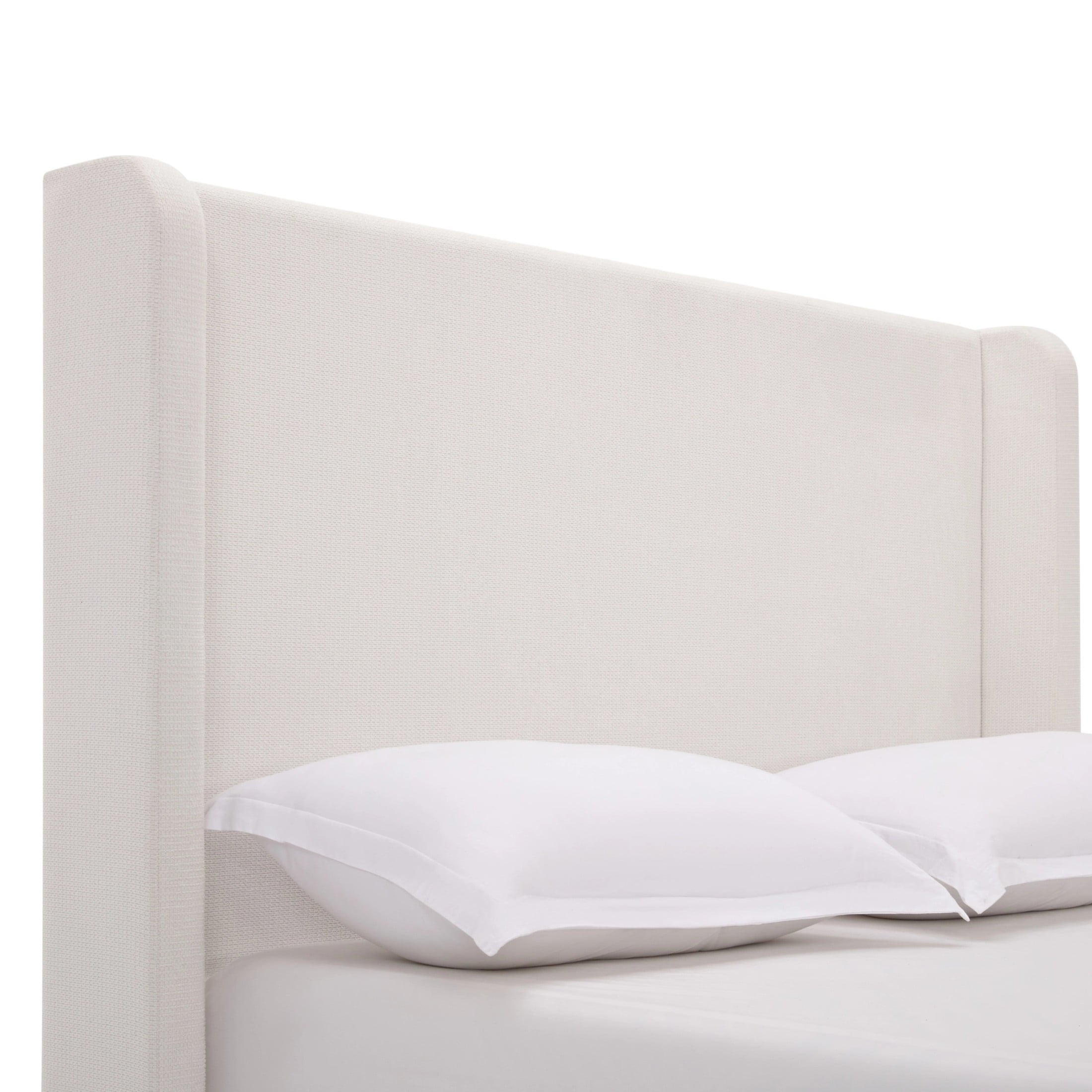 Noble House Harper Queen Upholstered Bed Frame, 54" Tall Chenille Headboard with Curved Wingback, Cream White