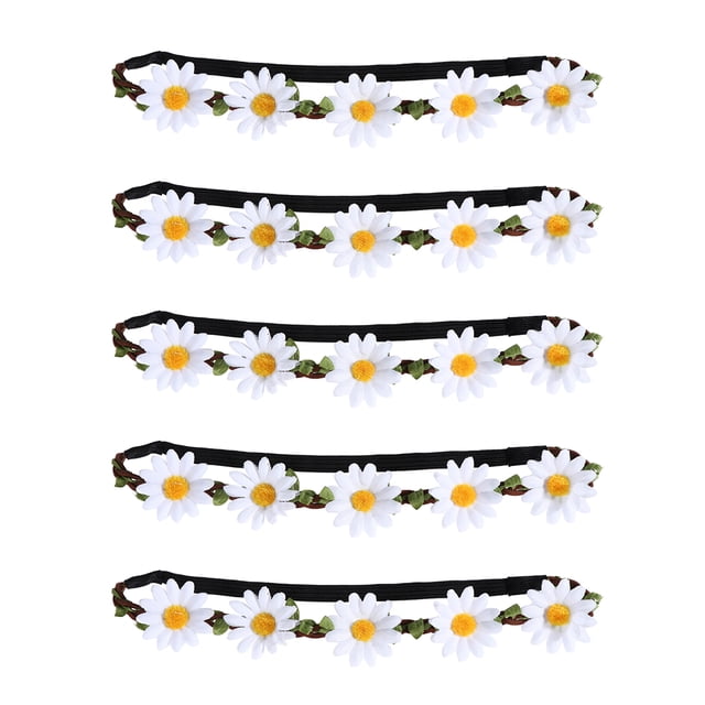 EeaseMX 5 guirnaldas hawaianas de girasol para el pelo, guirnaldas de fiesta, diademas de flores simuladas, tocado estilo bohemio, recuerdos de fiesta de playa (blanco)
