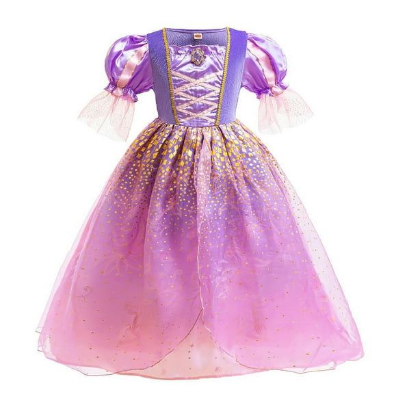 Girls Princess Costume Purple Halloween Cosplay Puff Sleeve Dress, Little Girls 3-9Y