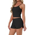 thumbnail image 4 of INSPIRE CHIC Women's Pajama Set Ribbed Knit Cami Sleeveless Squared Neck Tank Top with Split Shorts Sleepwear Lounge Sets S Black, 4 of 6