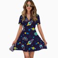 thumbnail image 2 of Outer Space Women Dress V-Neck Short Sleeve Flowy Swing Party Midi Dress, 2 of 4