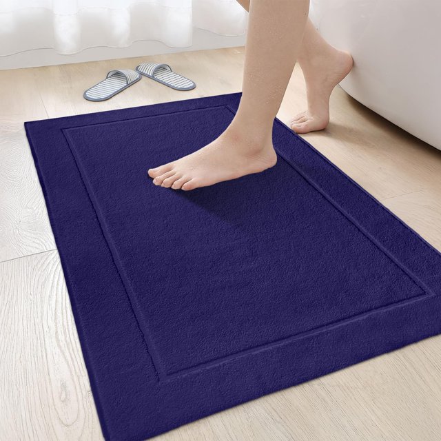 Canadian Linen Yukon Bath Mats, 2 Pack, 20"x34" Quick Dry Soft Absorbent Cotton Lightweight Shower Tub Mat Set for Bathroom Picture Frame Design, Plum