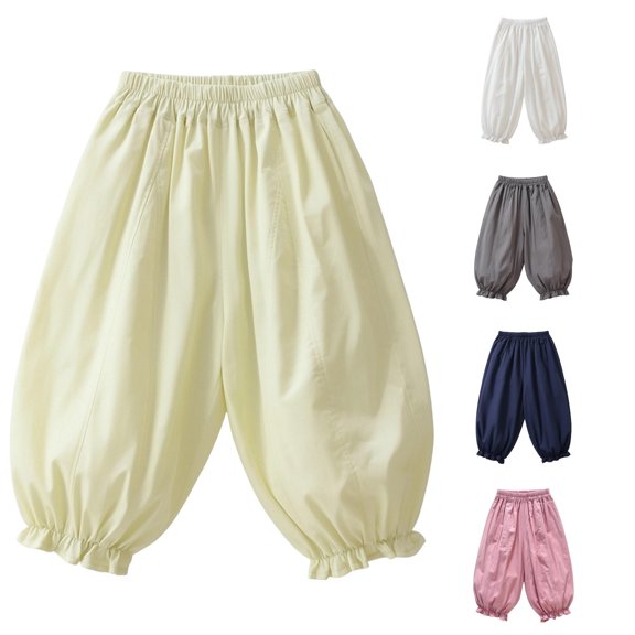 Weebloom Toddler Baby Girls Summer Casual Pants Elastic Waist Lace Pants Long Trousers For Kids Light Yellow 6-12 Months