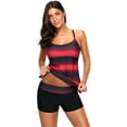thumbnail image 3 of Top tankini con estampado de bloque de color cruzado en la espalda para mujer con traje de baño Boyshorts (M-XXXL) Xemadio WRMH-1208-4, 3 of 5