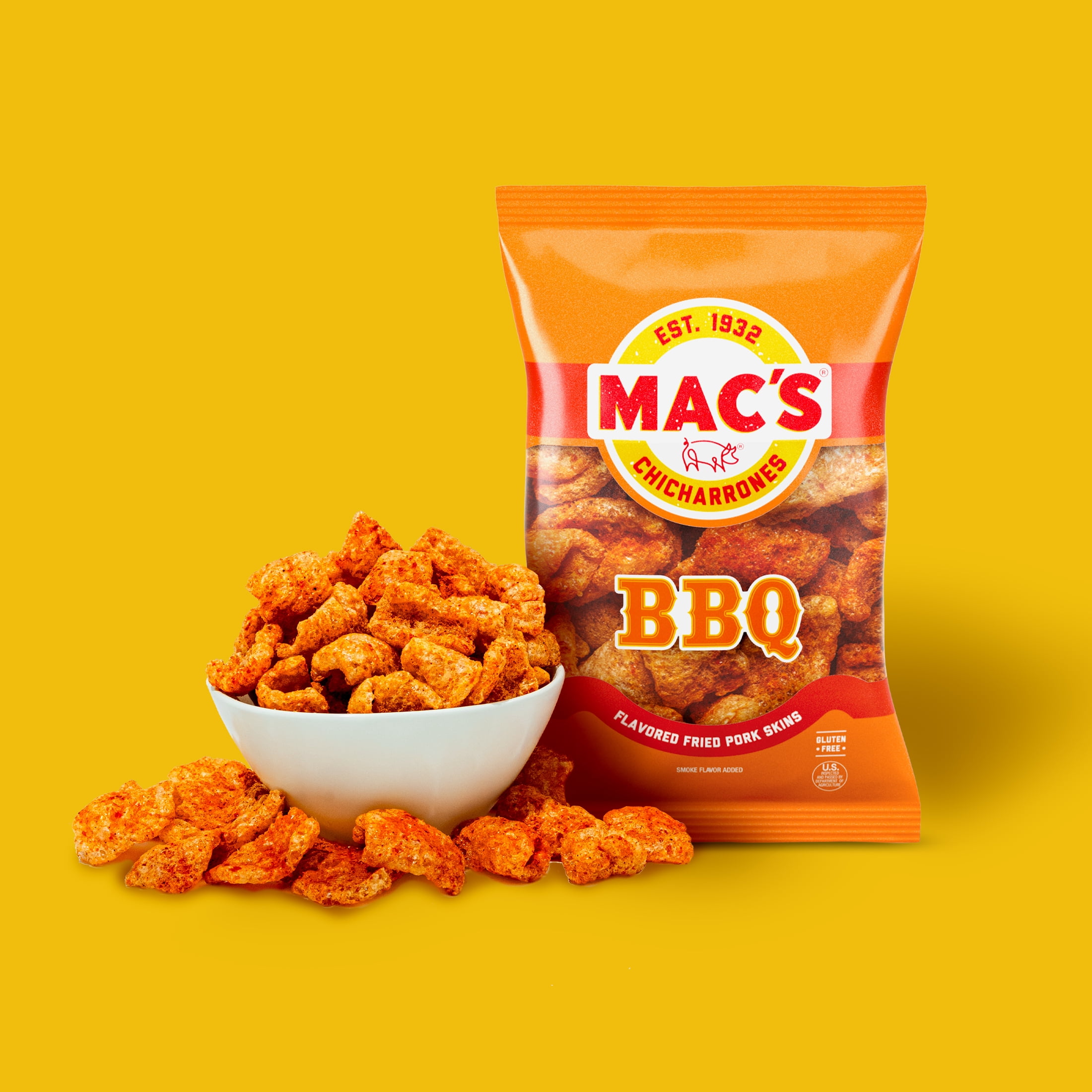 (4 pack) Mac's BBQ Chicharrones Pork Rinds, Pork Skins, 4 oz Bag