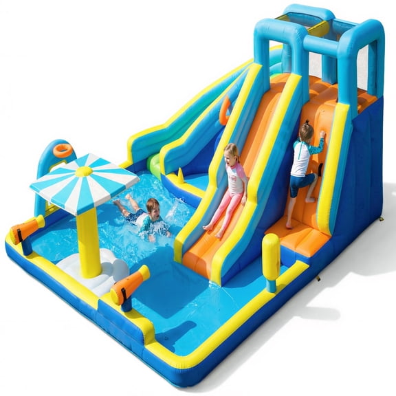 SaveJoy Giant 11-in-1 Inflatable Water Slide Bounce House, 197''x169''x87'', 750W Blower, Summer Water Park for Kids 3-8, Indoor & Outdoor Use