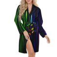 thumbnail image 5 of Stripe Color Night Robe Long Sleeve V Neck Robe With Belt Women's Sleepwear Dresses, 5 of 9
