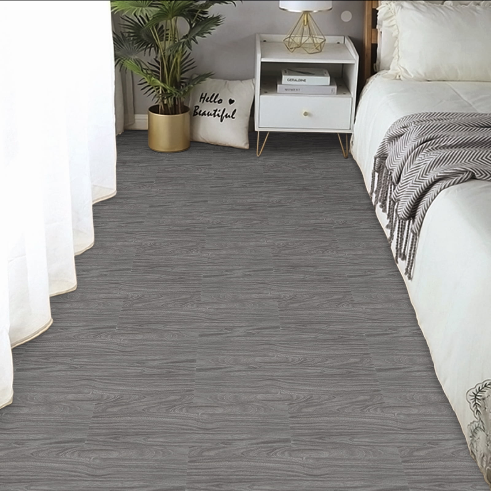 (2 pack) UMIGGEE Gray Peel Stick Flooring 35-in x 5.7-in x 1.0mm 20-Pcs Vinyl Flooring Wood Grain Floor Tiles Easy to Install for Bathroom Kitchen Living Room