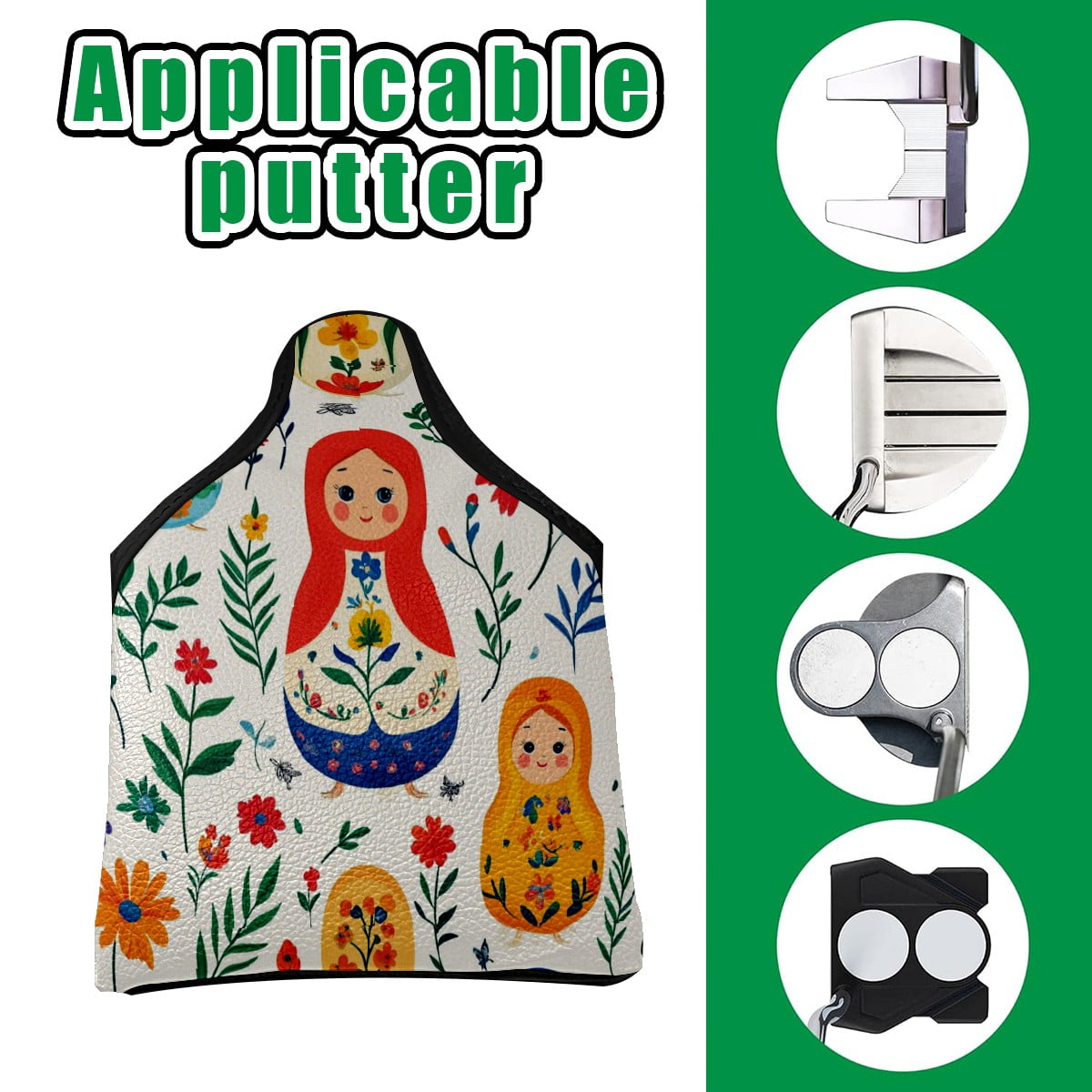 Golf Mallet Putter Cover Premium Leather Waterproof Golf Putter Head Cover with Magnetic Closure Russian Doll