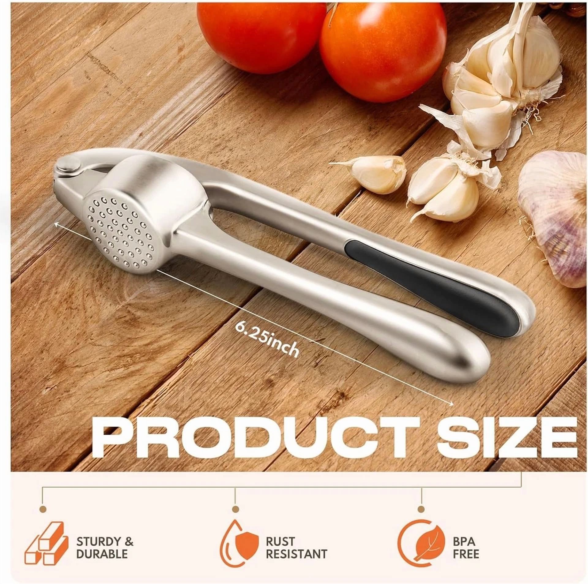 CRESTIN- Kitchen Garlic Press Stainless Steel, Premium Rust Proof & Dishwasher Safe
