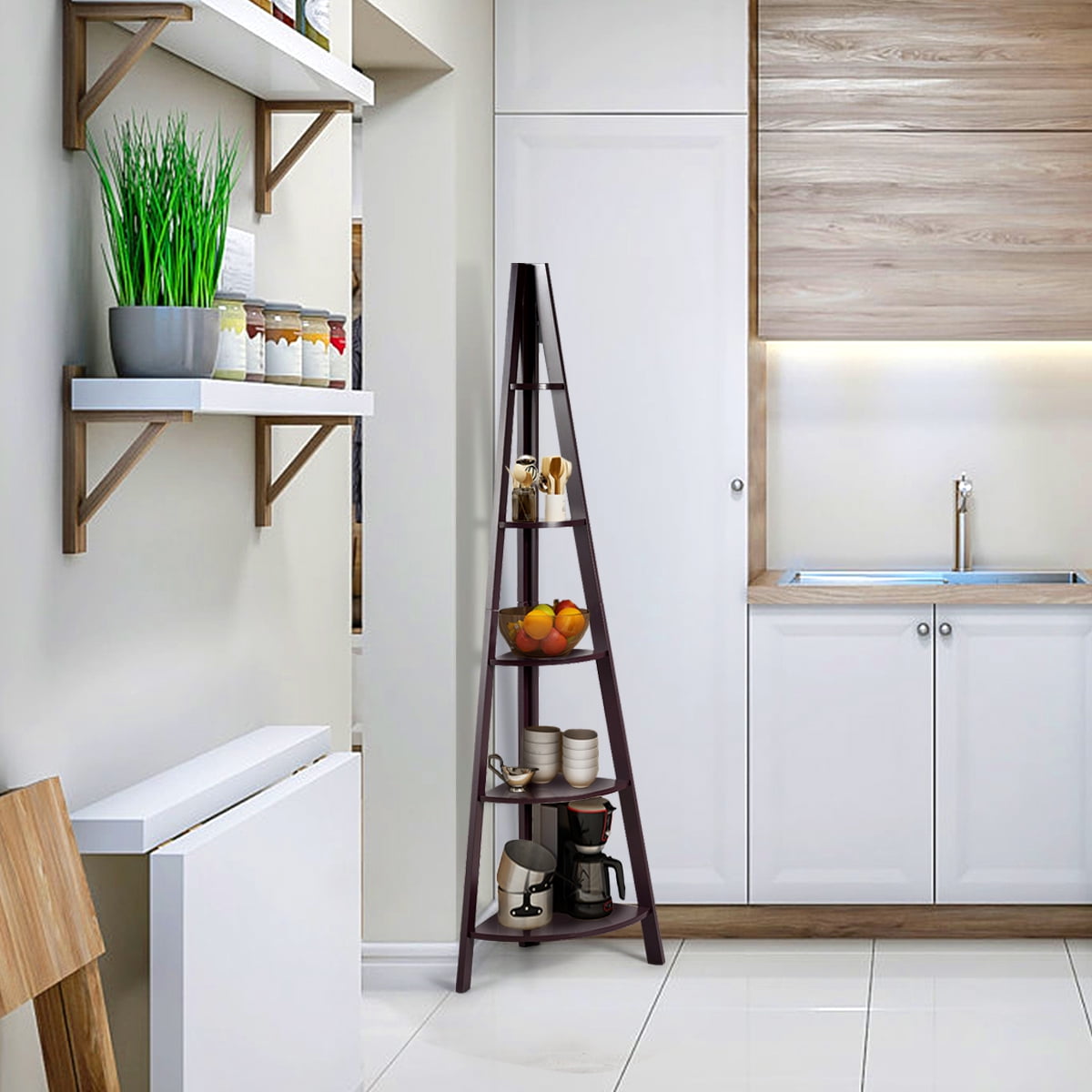 Costway 5 Tier Corner Ladder Shelf Floor Stand Shelves Bookshelf