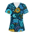 thumbnail image 2 of Iaqnaocc Scrub Tops Women Plus Size Vintage Floral Print Nurse Working Uniforms Fashion V-Neck Side Slits Scrub Tops Party Short Sleeve Medical Workwear with 3 Pockets Purple Pink L, 2 of 4