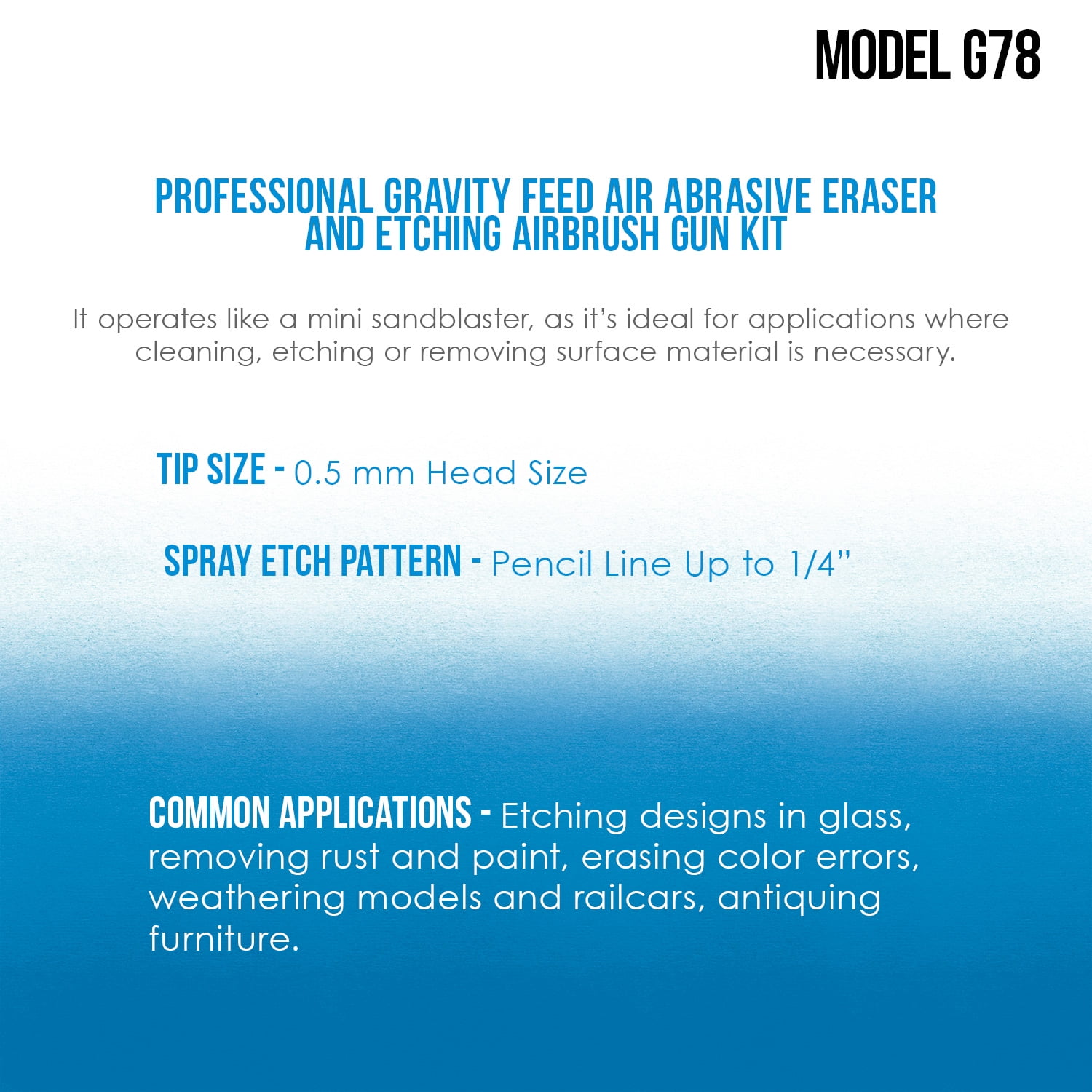 Gravity Feed Etching & Abrasive G78 Airbrush Kit with Airbrush Air