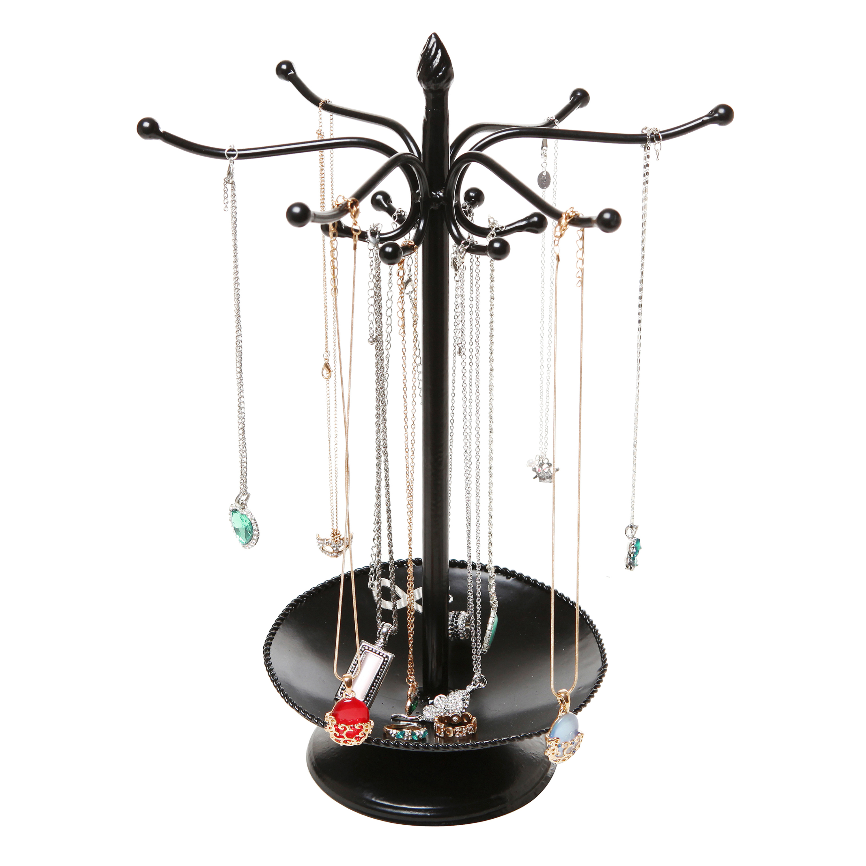 MyGift Silver Metal Jewelry Organizer Tower Necklace Tree Bracelet Display Stand w//Hairclip Holder