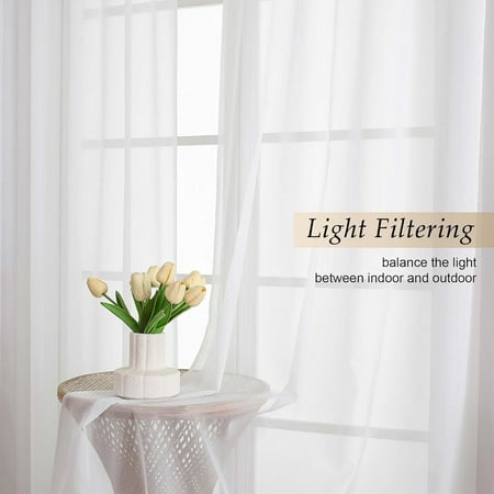 YISIGE-Sheer White Curtains for Bedroom Living Room 90 Inches Long 2 Panels Set Soft Airy Light Filtering Sheer Window Treatments Modern Rod Pocket Curtains Drapes Each 59 Wx90 L Inch