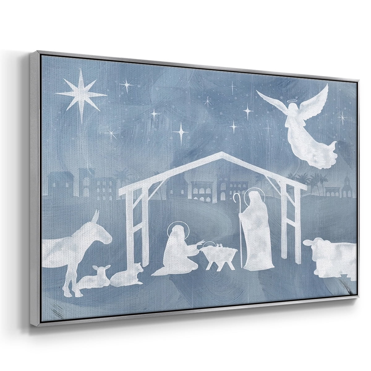 Star of Bethlehem Collection A - Framed Gallery Wrapped Holiday Canvas - 27 x 41 - Silver Frame