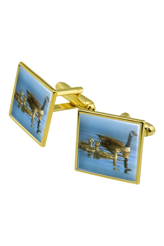 Canada Canadian Geese Family Square Cufflink Set - Silver or Gold