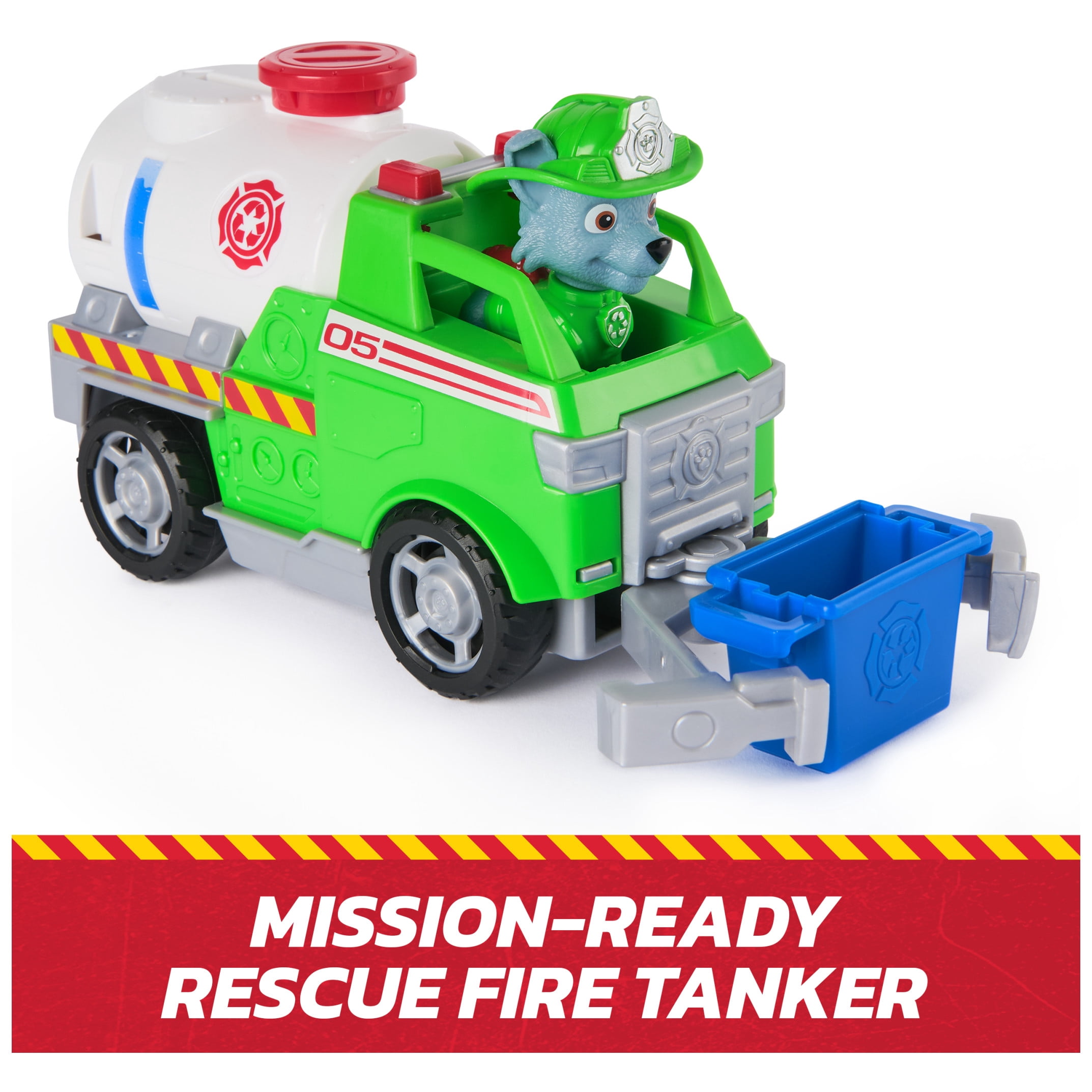 PAW Patrol Fire Rescue: Rocky Rescue Fire Tanker with Figure, Grab Claw & Accessories, for Kids 3+