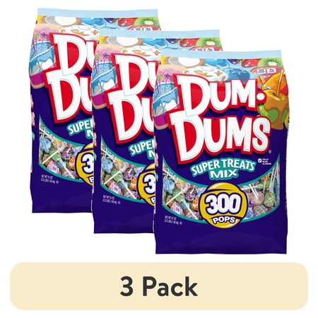 (3 pack) Dum Dums Super Treats Flavor Mix Lollipops & Suckers, Party Candy Hard Candy, 300 count 51 oz Bag