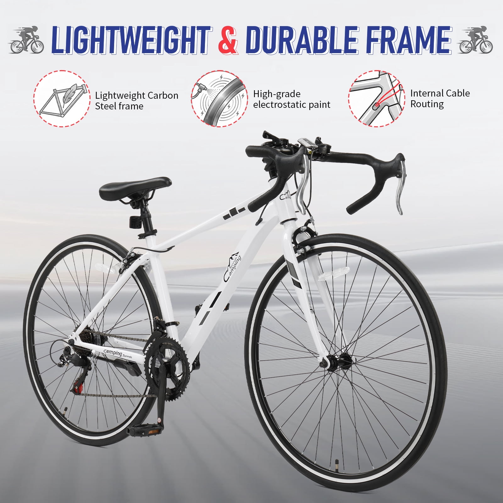 UBesGoo 700C Road Bike, 14 Speed Adults Bike, V Brakes, Drop Bar, White