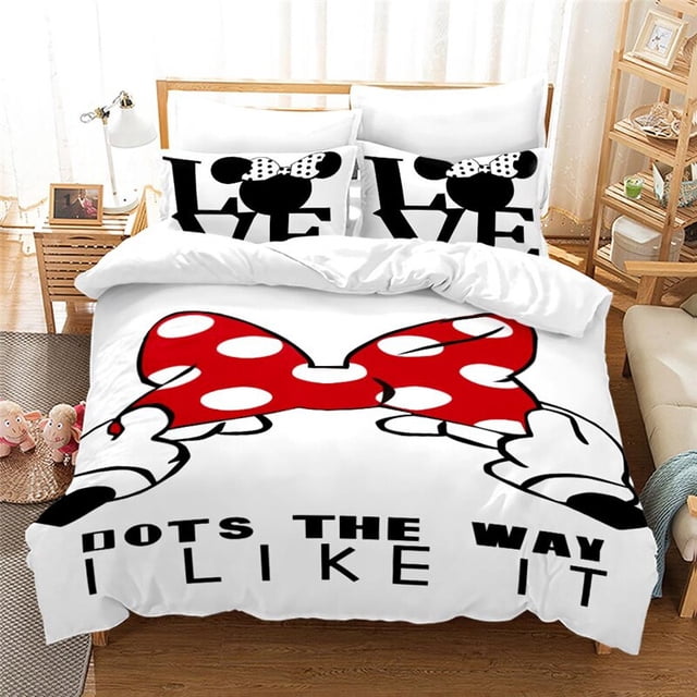 Black and White Disney Mickey Mouse Bedding Set Couples Minnie Mouse Bed Comforters Cover Set King Duvet Cover with Pillowcase220x240cm 3pcs Gao Jinjia LED