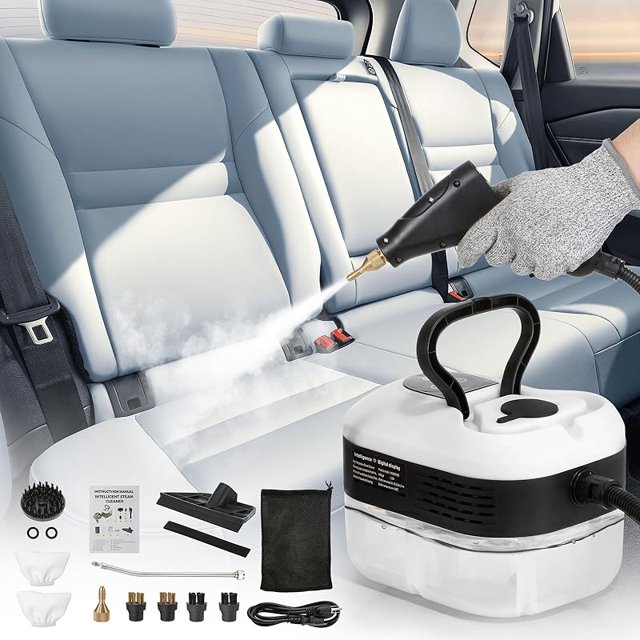 BEAMNOVA Car Steamer Steam Cleaner for Auto Detailing 1.2L (41oz) Water Container Handheld Steam Machine for Cleaning Portable High Pressure Multipurpose Steam Gun, Color Ivory