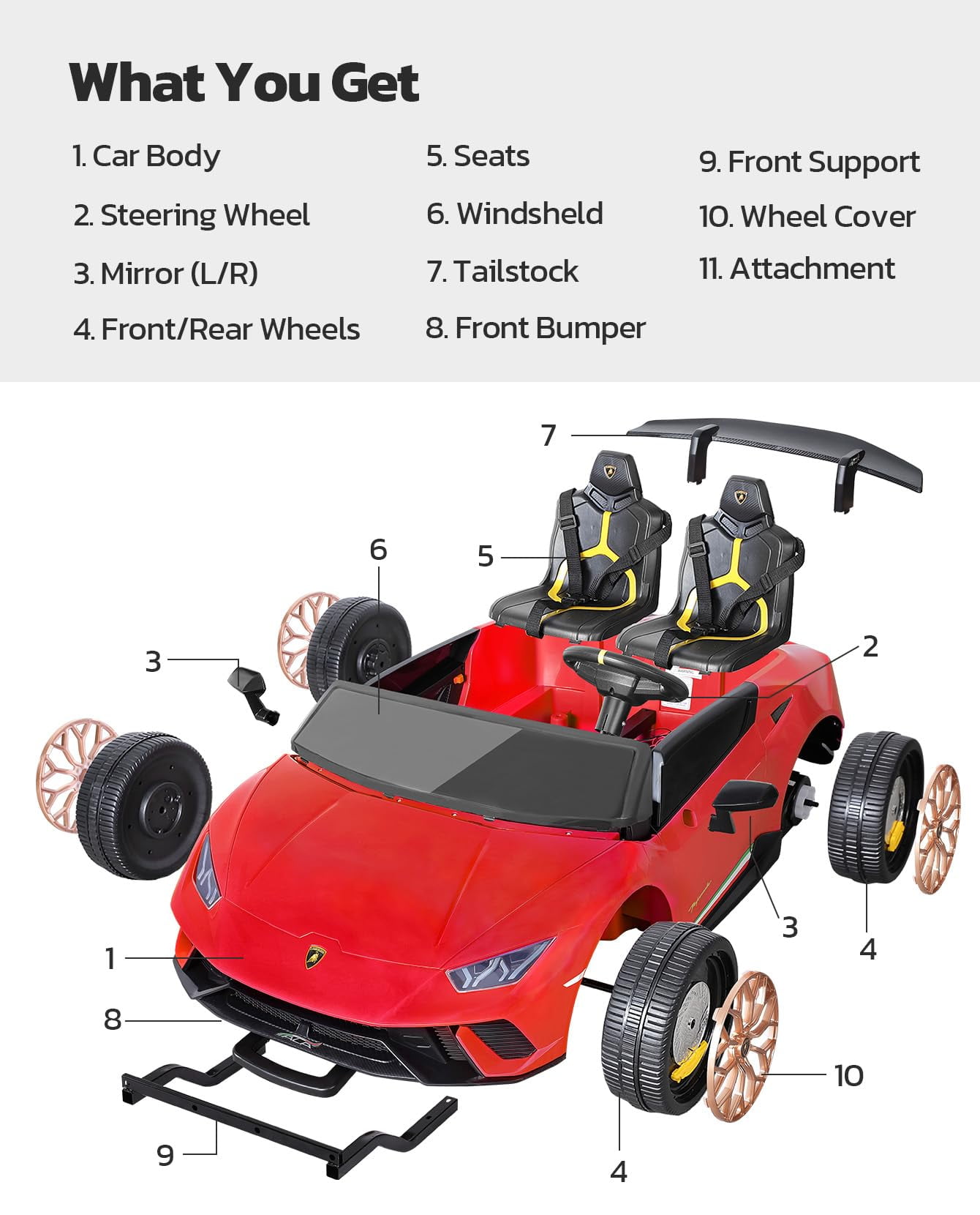 Lamborghini Huracan Ride on Car Real 2 Seater, Powered Electric Vehicle with Parent Remote, Maximum 4.0mph Ride on Toys for 3-8 Years Kids,Pink