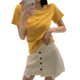 thumbnail image 3 of Camiseta de mujer Camiseta de manga corta con cuello redondo Camiseta estampada con letras, Amarillo, M sidaley AP001571-05B, 3 of 7