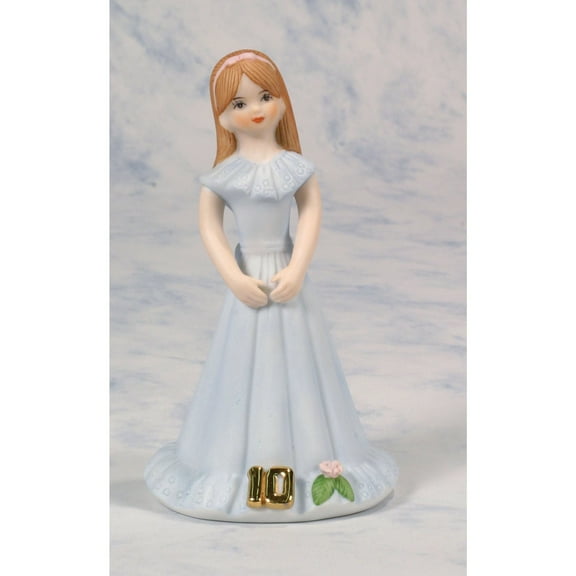 Enesco Growing Up Birthday Girls Brunette Age 10 Porcelain Bisque Figurine Q-GL656