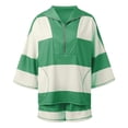thumbnail image 5 of Lkhaha Womens Workout 2 Piece Outfits Striped Lounge Set Oversized Matching Top and Shorts Tracksuits Green S, 5 of 6