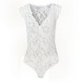 thumbnail image 2 of Pntutb Womens Clearance Solid V-Neck Sheer Mesh Lace Sleeveless Slim Bodysuit, 2 of 5