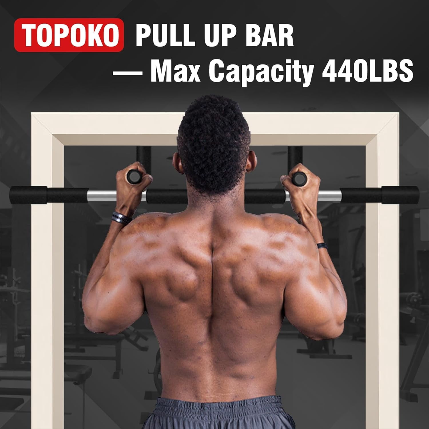 Upgrade Pull Up Bar for Doorway - Max Capacity 440 lbs, Portable Upper Body Workout Bar for Strength Training