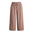 thumbnail image 4 of SAHFX Linen Crop Pants for Women Wide Leg Solid Color Slacks Palazzo Pants Loose Fit Trousers Straight Leg Pants With Pockets Ankle Pants Lounge Pants for Women Tapered Pant Pull-On Pants, 4 of 4